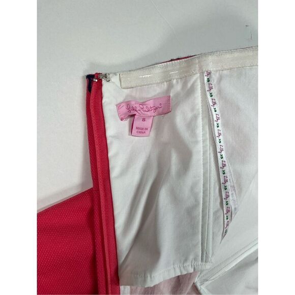 Lilly Pulitzer Strapless Bowen Dress Pink Navy Blue Embroidered Size 8 Preppy - Picture 3 of 11